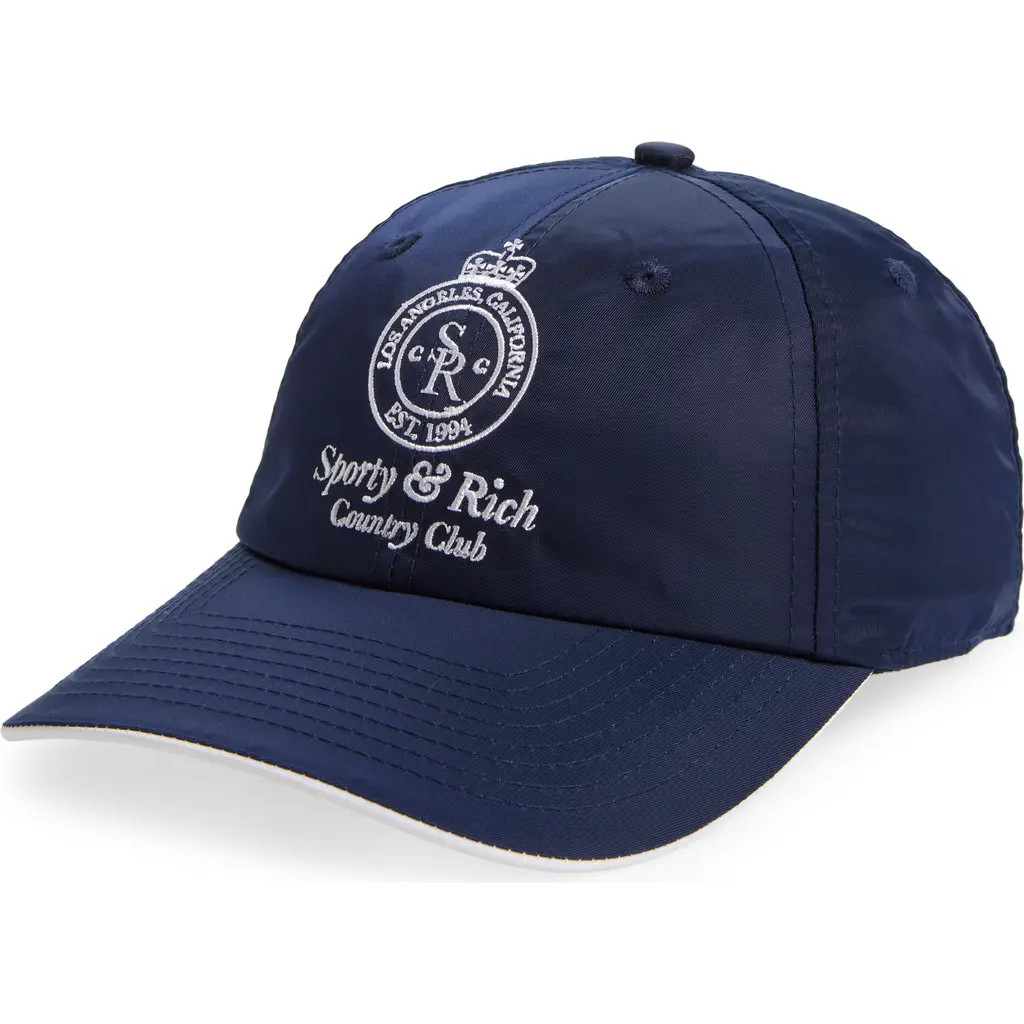 Sporty & Rich Crown Logo Adjustable Baseball Cap in Navy at Nordstrom | Nordstrom