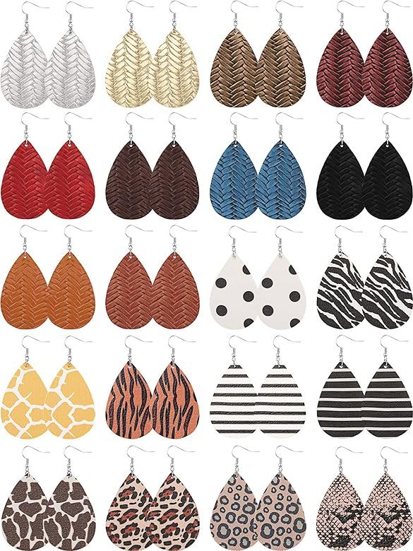 20 Pairs Faux Leather Earrings Lightweight Leaf Earring Teardrop Dangle Earrings for Valentine's Day | Amazon (US)
