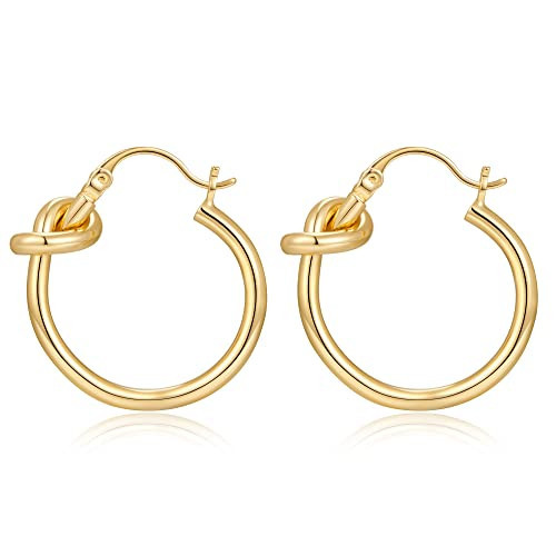 Knot Hoop Earrings for Women 18K Gold Plated Chunky Hoop Earrings Statement Vintage Hoops (C gold-tone knot hoops) | Amazon (US)