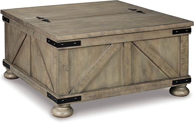 Signature Design by Ashley Aldwin Farmhouse Square Coffee Table with Lift Top for Storage, Grayis... | Amazon (US)