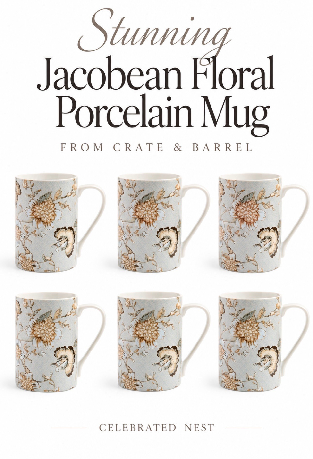 These Jacobean Floral Porcelain Mugs from Crate & Barrel stopped me in my tracks. The soft blue, warm brown, and vintage-inspired floral pattern is absolutely stunning. Beautiful for morning coffee, tea, or displayed on open kitchen shelves.

#LTKmorningroutine #LTKHome