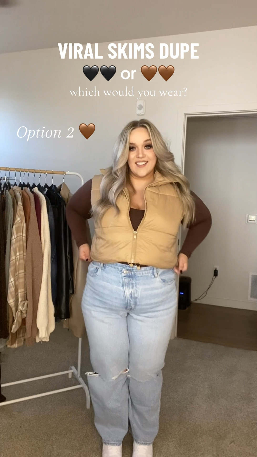 which outfit would you wear (I’m going with both) 🤎🖤

Wearing the viral Amazon skims dupe bodysuits! Vest is also from Amazon. 
Bodysuits are in 3xl and 2xl (both fit great. They’re super stretchy)

Vest is in xxl. I was worried it would be too small, but it’s perfect and there’s lots of room.

Jeans are American Eagle size 20 short. 

——————————————————

plus size, plus size outfit, plus size fashion, curvy style, curvy fashion, size 20, size 18, size 16, size 3x size 2x size 4x, casual, Ootd, outfit of the day, date night, date night outfit, lingerie, date night lingerie, fall outfit, fall style, casual date night, casual fall outfit, shacket, plaid, neutral, casual chic, every day Ootd, fashion Plus Size Winter Outfit 30 days of Plus Size Outfits day 24 wearing Forever 21, dress and winter style, Sheertex, combat boots, size 18, size 20, joggers and sweater casual style Casual date night outfit, dinner outfit, ootd. Lingerie, plus size lingerie, lace bodysuit, fall, fall outfit, fall style, 

#LTKSeasonal #LTKplussize #LTKmidsize