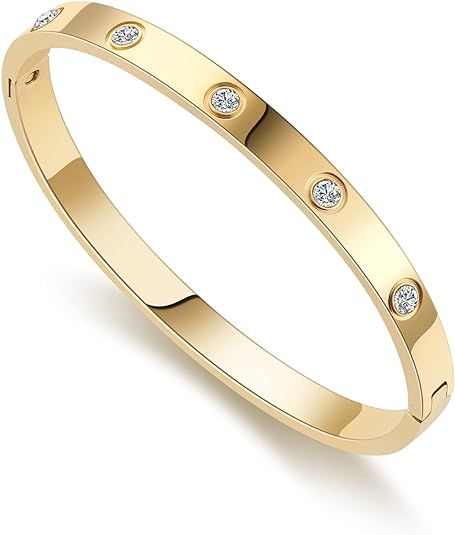 RIMRIVA Gold Bracelets for Women 14K Gold Plated Friendship Bracelets Bangle Cubic Zirconia Stone... | Amazon (US)