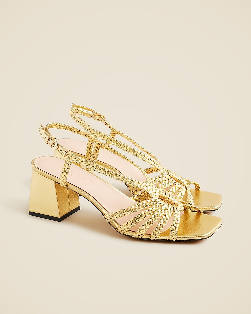 Layne braided sandal heels in metallic leather | J. Crew US