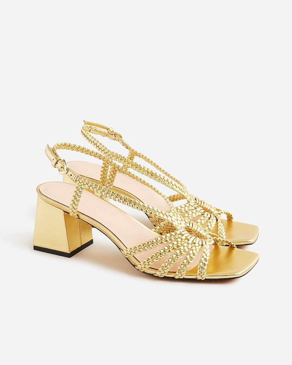 Layne braided sandal heels in metallic leather | J.Crew US