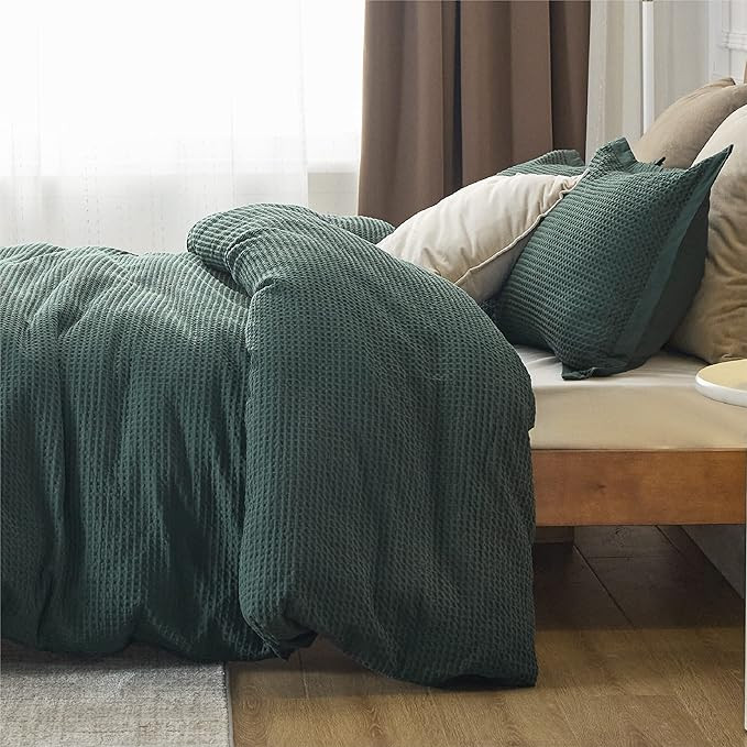 Bedsure Cotton Duvet Cover Queen - 100% Cotton Waffle Weave Forest Green Duvet Cover Queen Size, ... | Amazon (US)