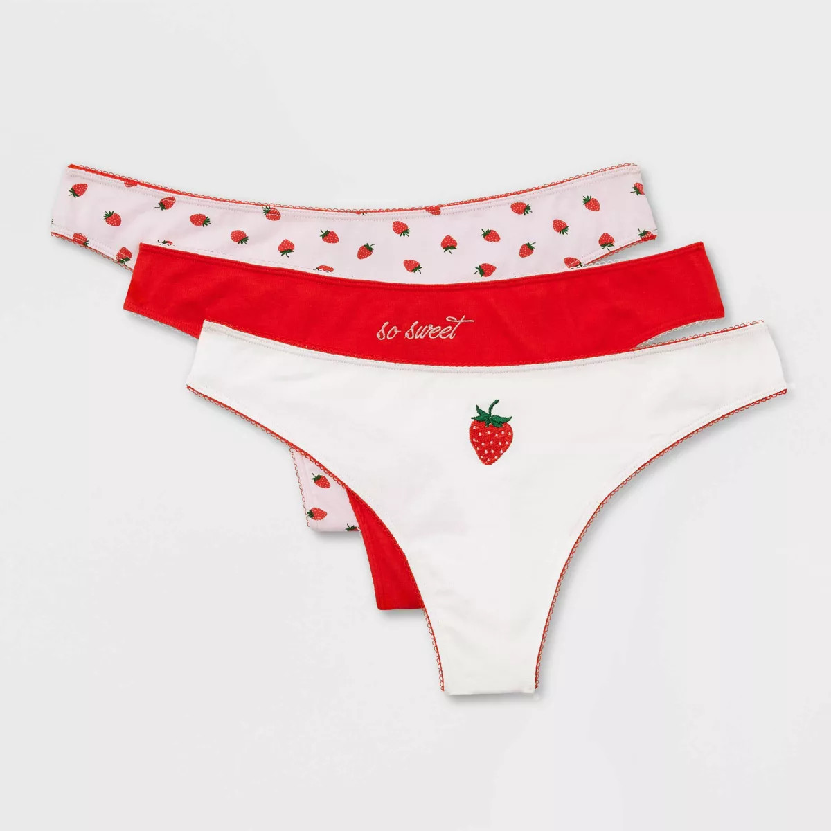 Women's 3pk Sweet Strawberries Thong - Colsie™ Red | Target