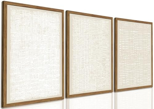 Neutral Beige Wall Art Set of 3, Mid Century Beige and White Wall Decor, Minimalist Modern Abstract Poster Canvas Prints Picture Artwork for Bedroom Living Room 12x16 inch Framed | Amazon (US)