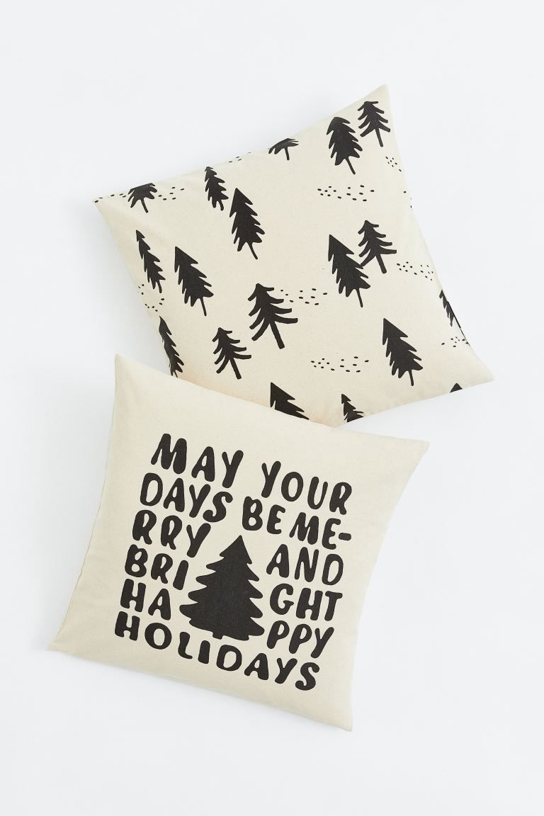 2-pack Cotton Cushion Covers - Natural white/firs - Home All | H&M US | H&M (US + CA)