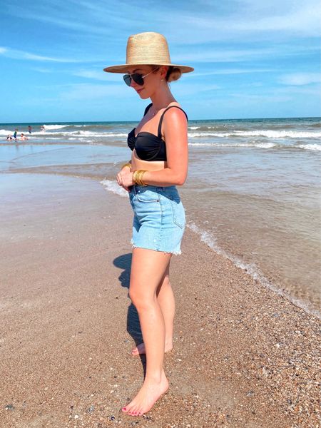 Happy Saturday 🌊💗 The best denim shorts EVER (especially if you have curves 🙋🏼‍♀️) and they’re 25% off!! 🎉 Also, first time wearing this new hat to the beach (and it was WINDY) and it stayed on my head! 👏🏻 HIGHLY recommend it! 🤩 You can shop everything via the link in my bio ➡️

💗Sizing—dad shorts (4/27)—hat size small—swimsuit bottoms size medium—swimsuit top TTS (34C)

Beach Vacation, Abercrombie, black swimsuits, denim shorts, straw hat, vacation style 

#LTKsalealert #LTKswim #LTKtravel