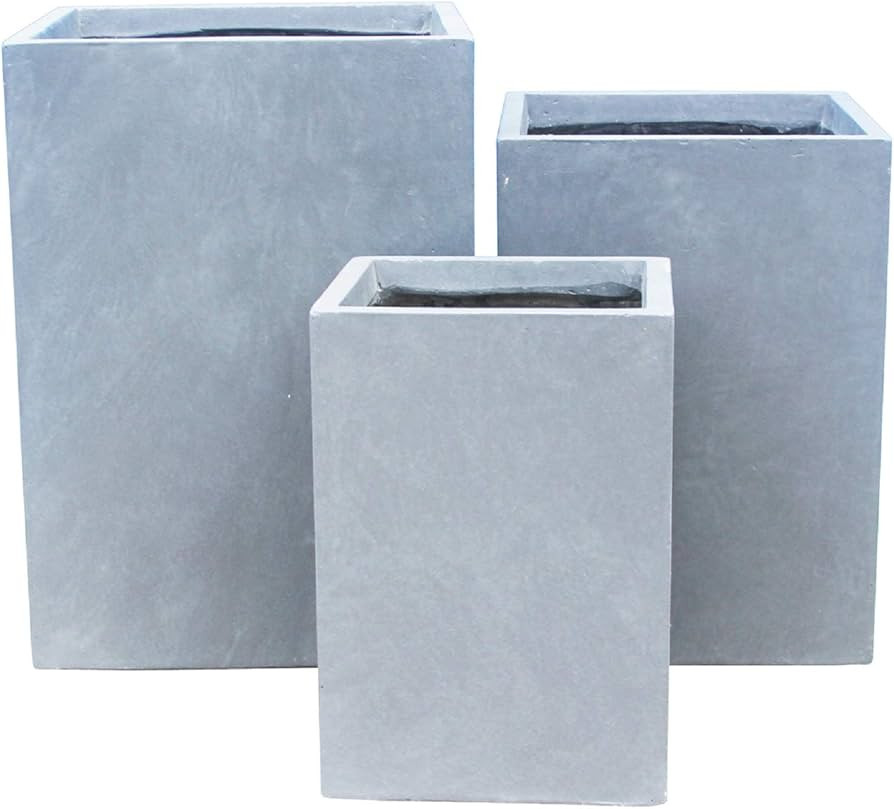 Kante 19", 16" and 13" H Concrete Tall Square Planters Outdoor/Indoor Lightweight Planters Pots w... | Amazon (US)