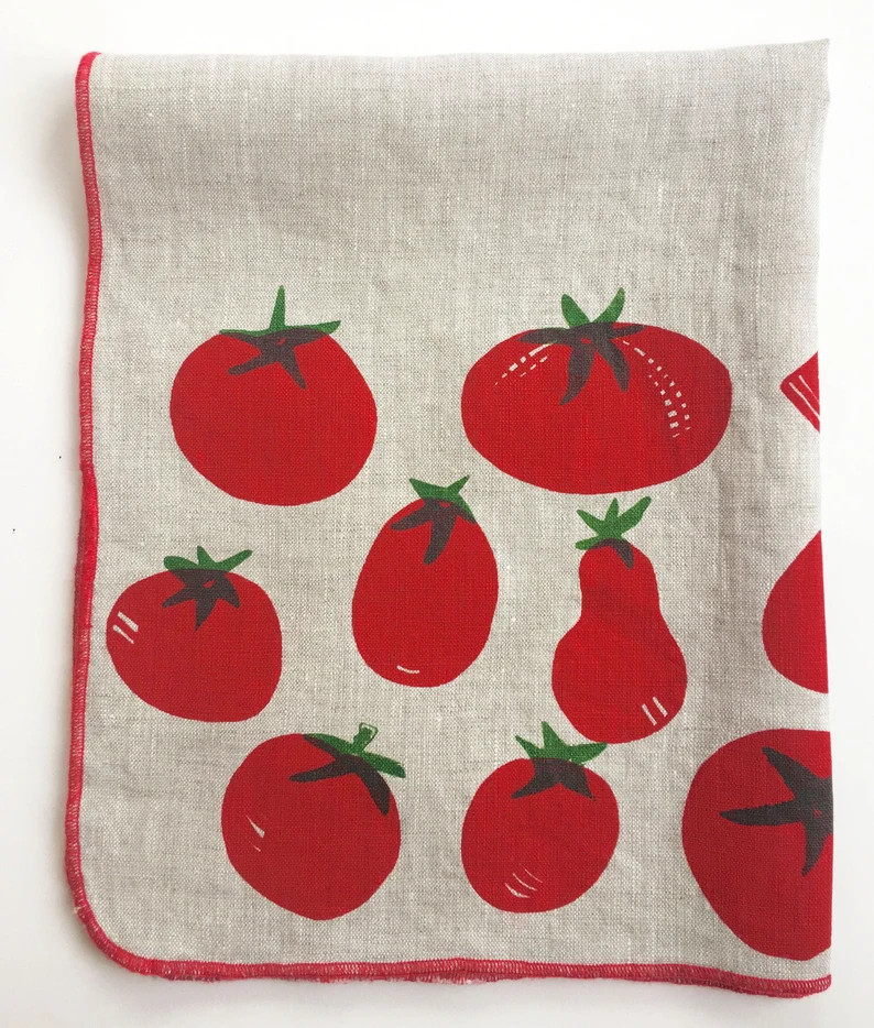 Tomato Linen Fabric Tea Towel Kitchen Veggie Food - Etsy | Etsy (US)