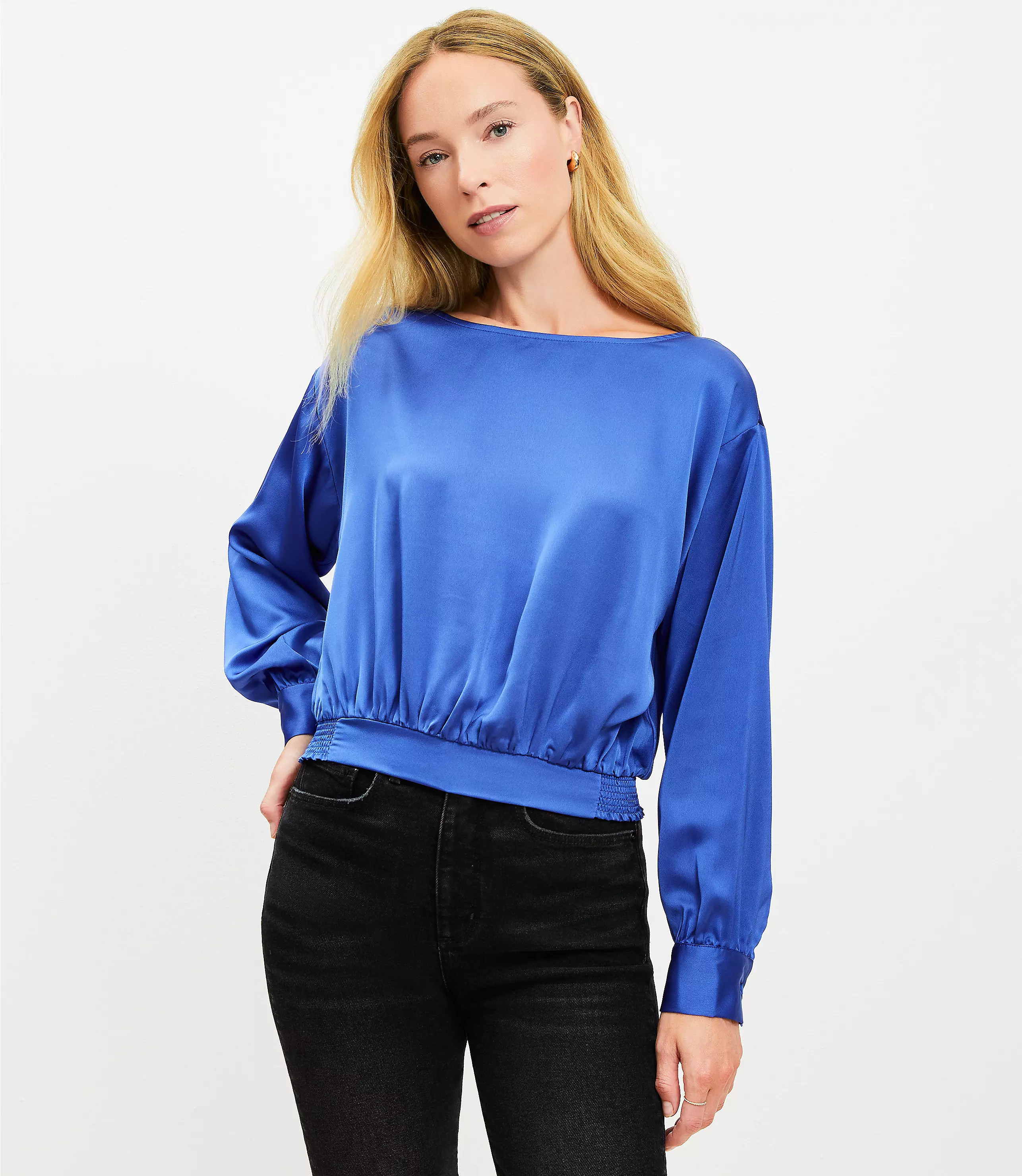 Satin Bubble Hem Blouse | LOFT