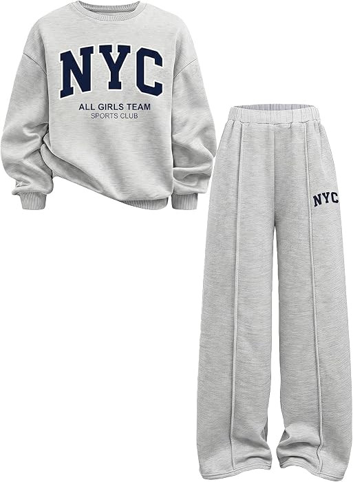 RoseSeek Girl's 2 Piece Outfits Bow Graphic Pullover Sweatshirts and Pants | Amazon (US)