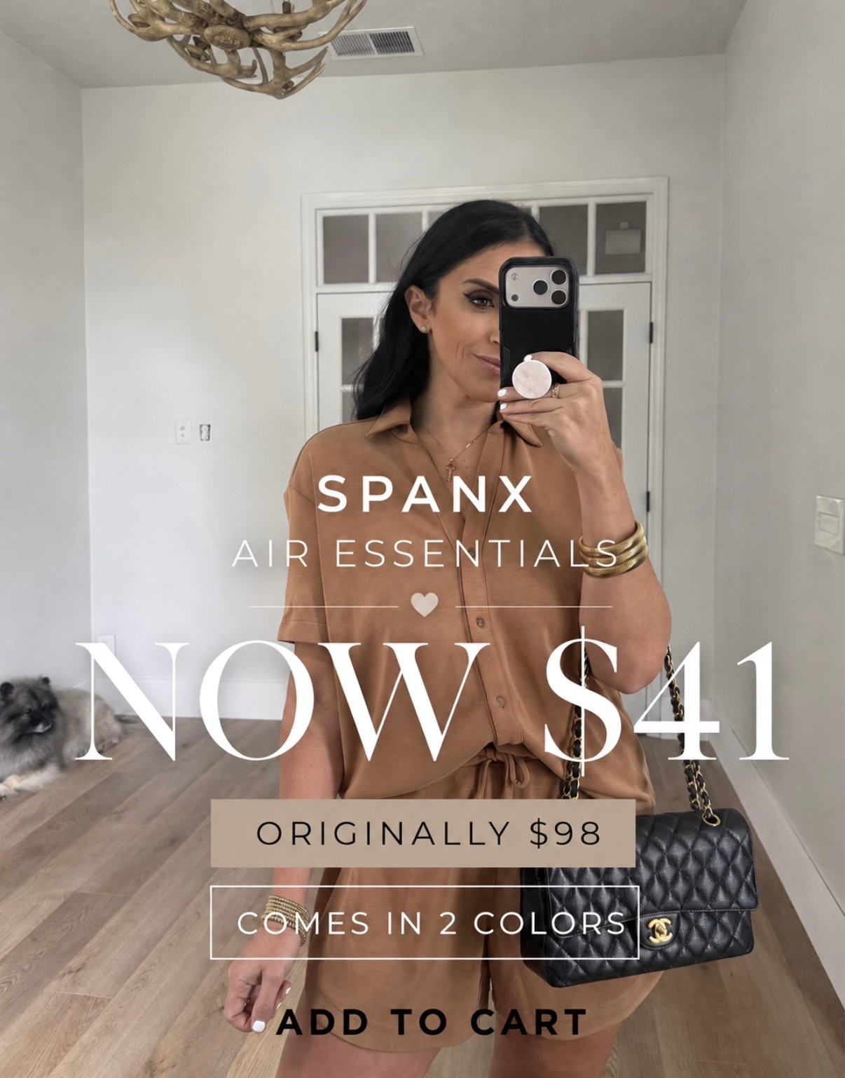 SPANX AirEssentials Sand washed Button Down Shirt wearing size small now $41 originally $98. SPANX AirEssentials Sand washed Short | Soft Lounge Shorts wearing size small now $41 originally $98