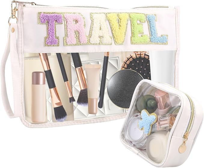 2Pcs Chenille Letter Bag,Clear Makeup Organizer Bag,Waterproof Travel Snack Pouch for Travel, Mak... | Amazon (UK)