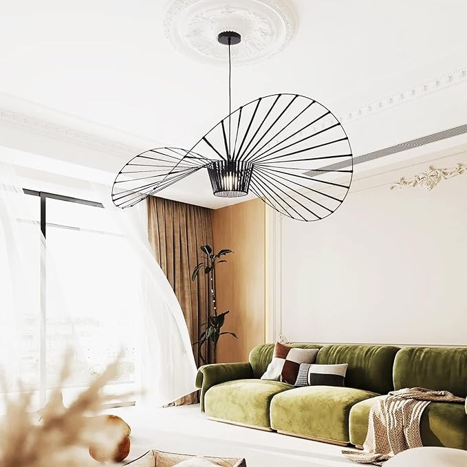 KELUOLY Black Vintage Chandelier, D39 Creative Straw Hat Shape Pendant Light, Stretch Fabric+Fibe... | Amazon (US)