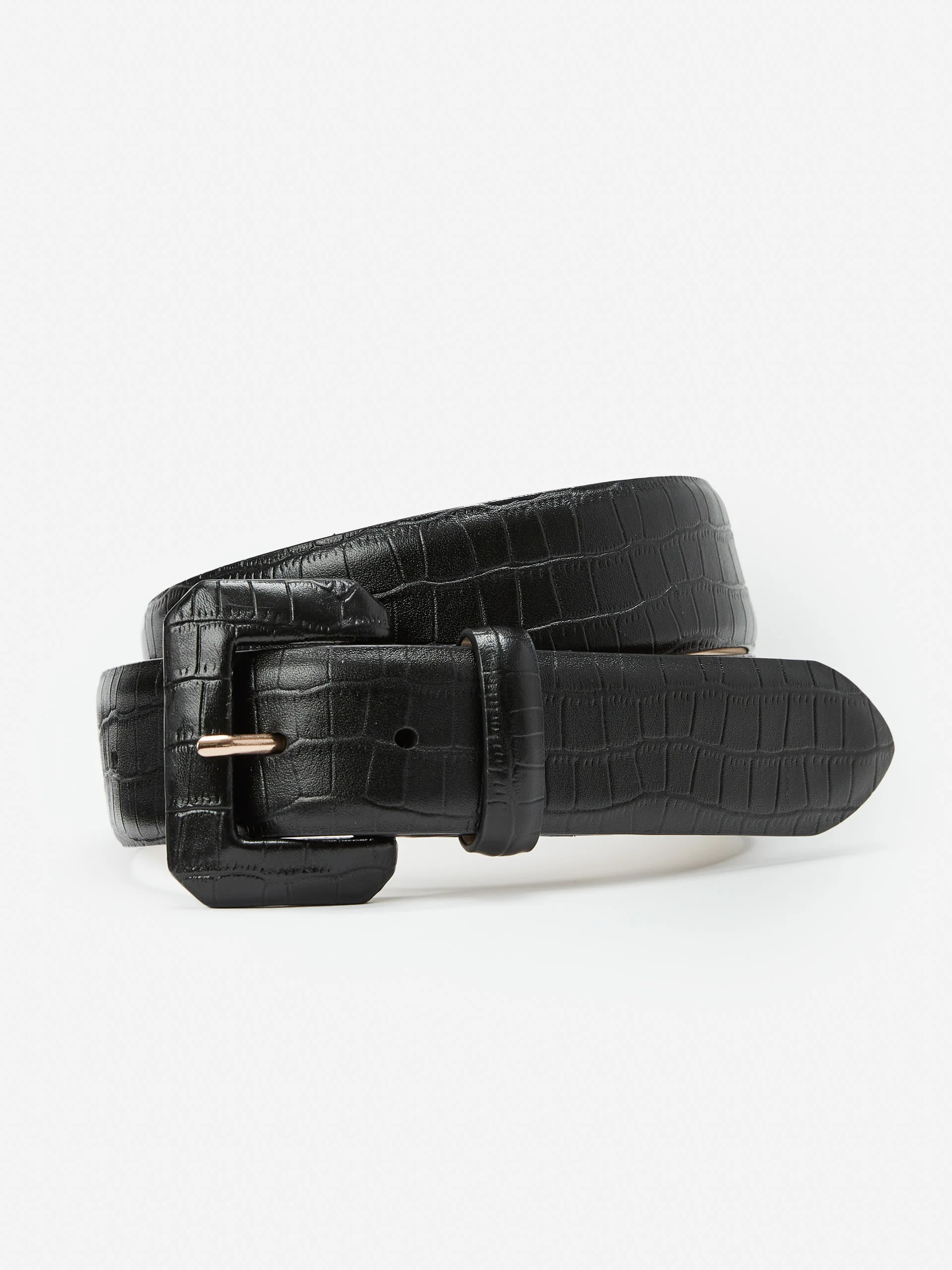 J.McLaughlin Women's Dacia Leather Belt in Crocodile Black, Size Small | J.McLaughlin