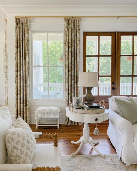 Family room curtains slipcover skirted bench skirted table spindle chairs Ballard designs throw pillows 

#LTKFind #LTKsalealert #LTKhome