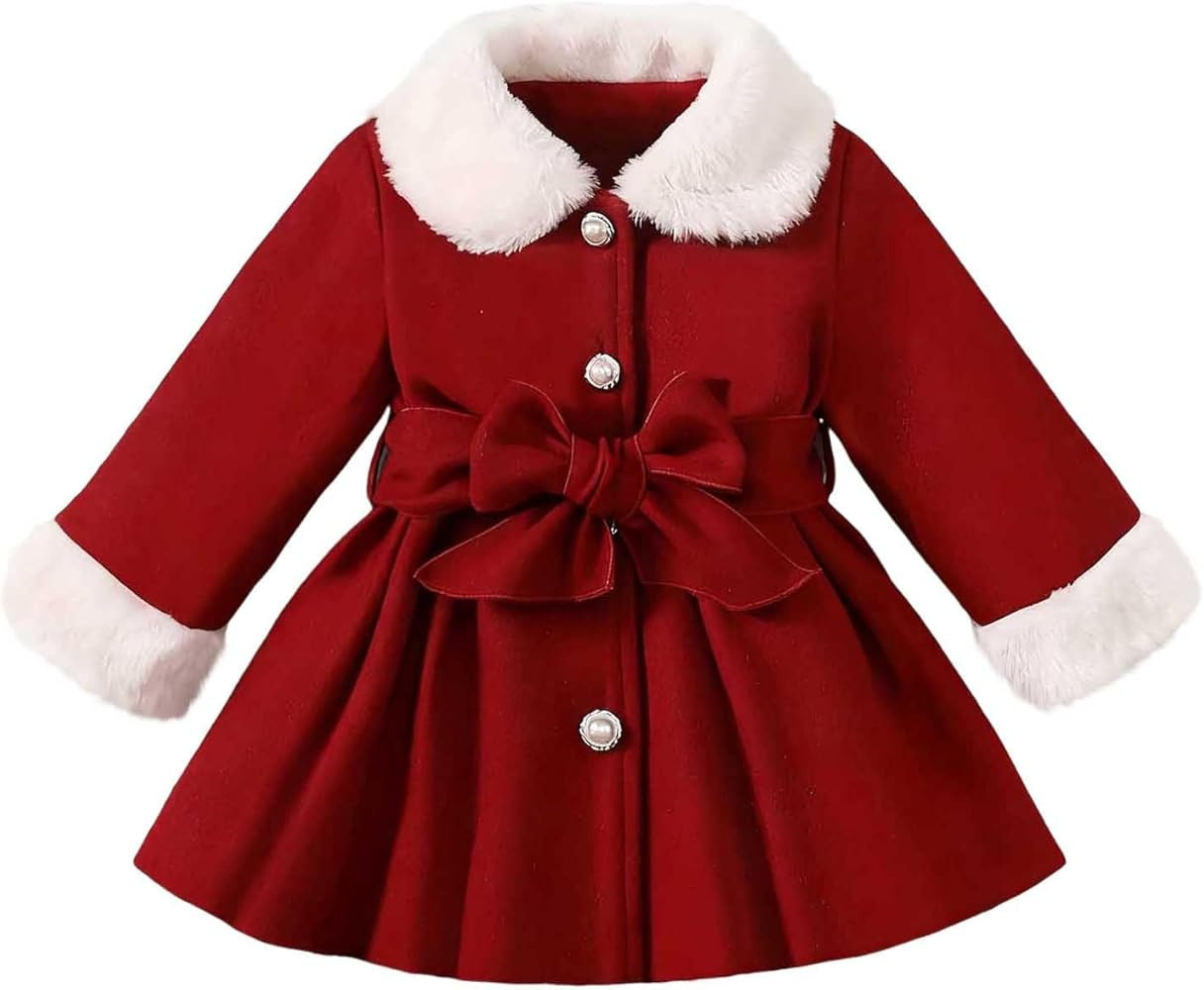 Girls Dress Peacoat Fuzzy Lined Button Front Ruffles Collar Coats with Belt Kids Toddler Winter F... | Amazon (US)