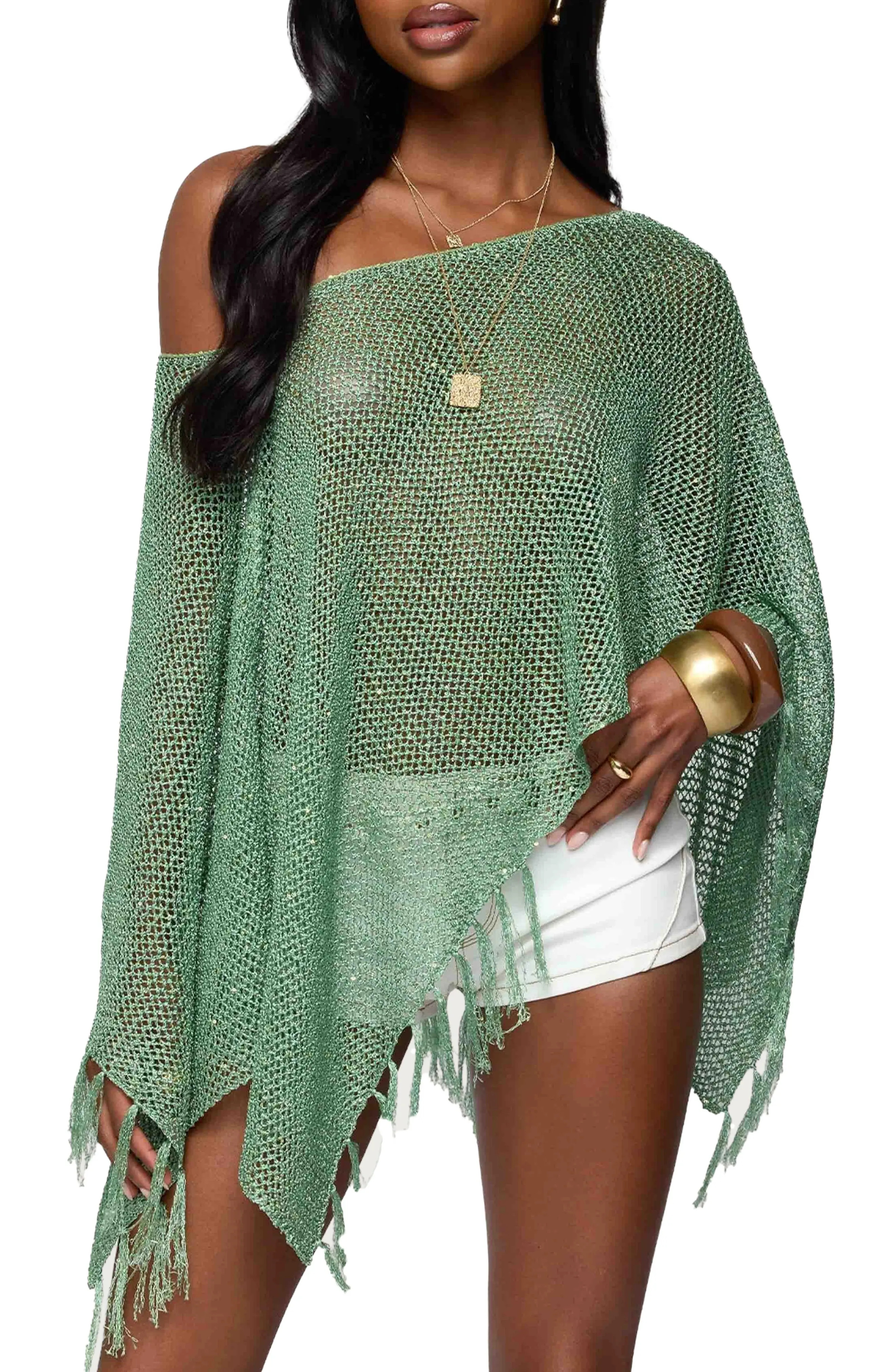 EDIKTED Sequin Fringe Knit Poncho (Women) | Nordstrom | Nordstrom