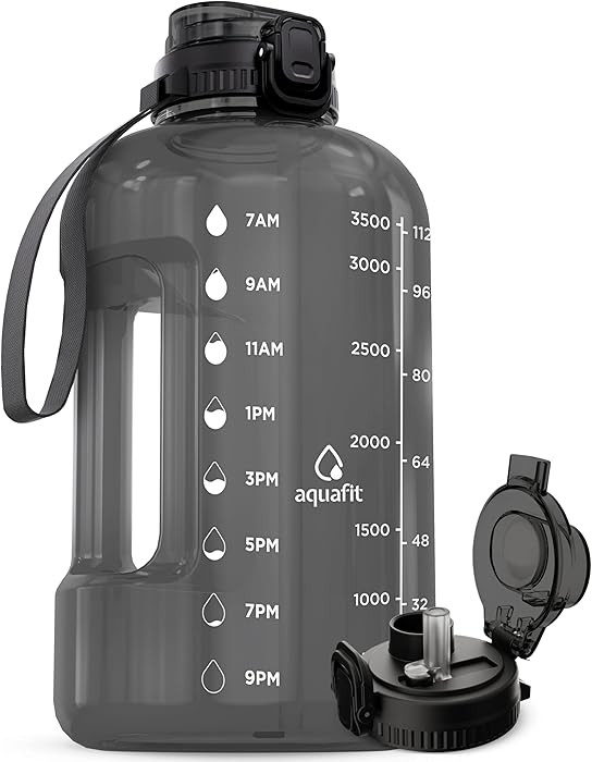 AQUAFIT 1 Gallon Water Jug with Time Marker - BPA Free 128 oz Gym Water Bottle with Straw, Handle... | Amazon (US)
