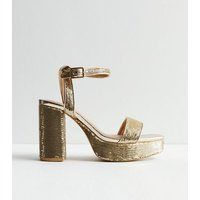 Gold Sequin 2 Part Platform Block Heel Sandals New Look | New Look (UK)
