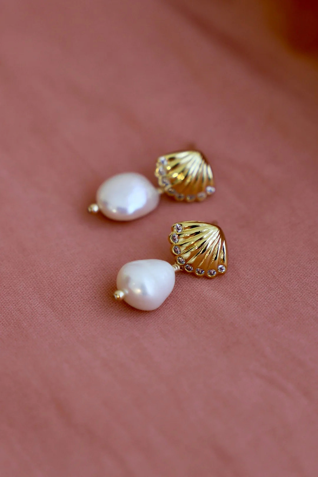 SEASIDE SHELL PEARL STUDS | Katie Waltman Jewelry