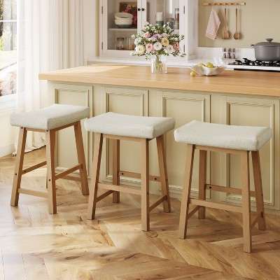 Yaheetech Set of 3 24-Inch Counter Height Bar Stools with Upholstered Saddle Seats for Kitchen Island & Dining Room, Dark Gray | Target