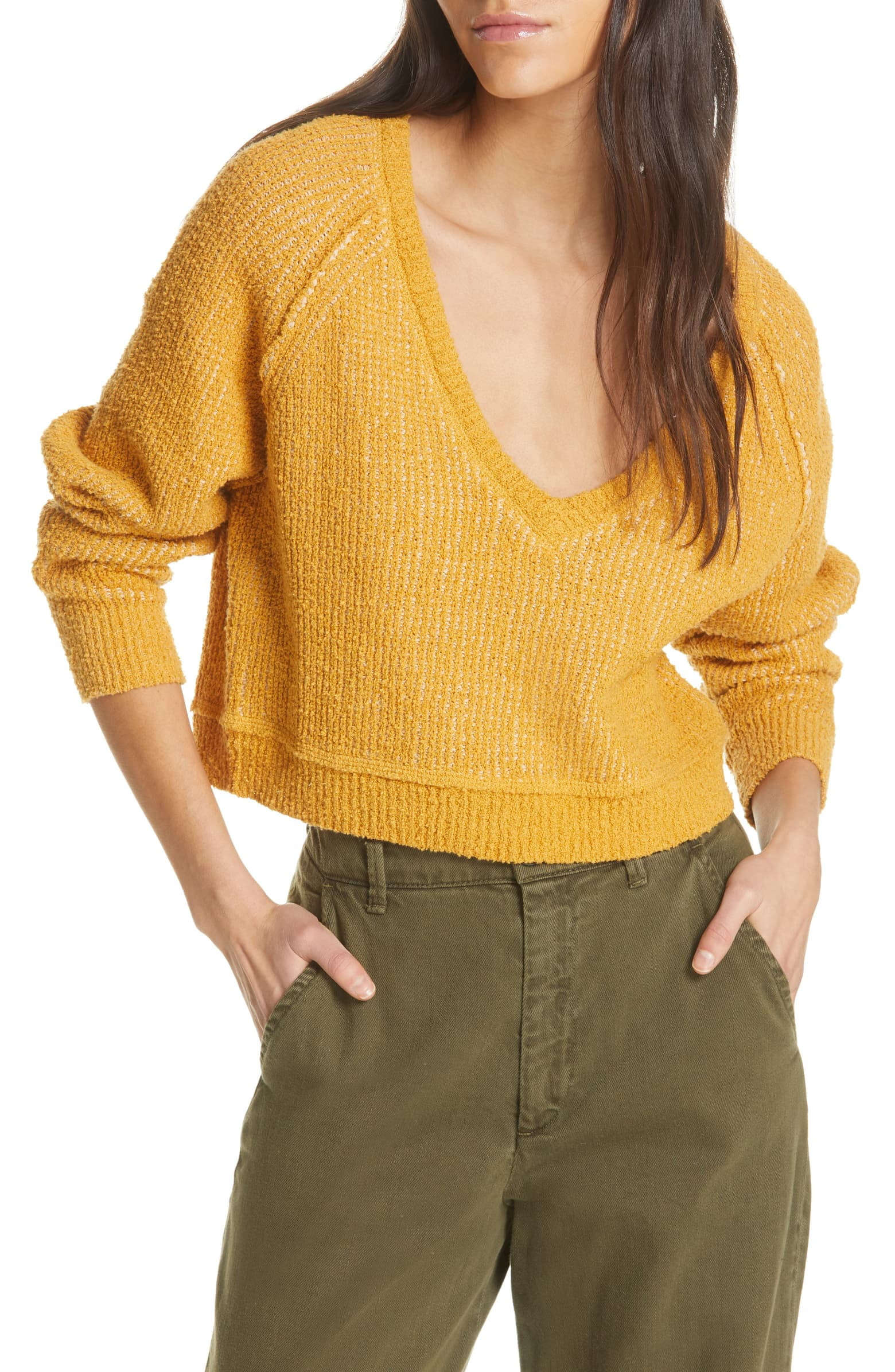 Free People | High Low V-Neck Sweater | Yellow | Size S | Walmart (US)