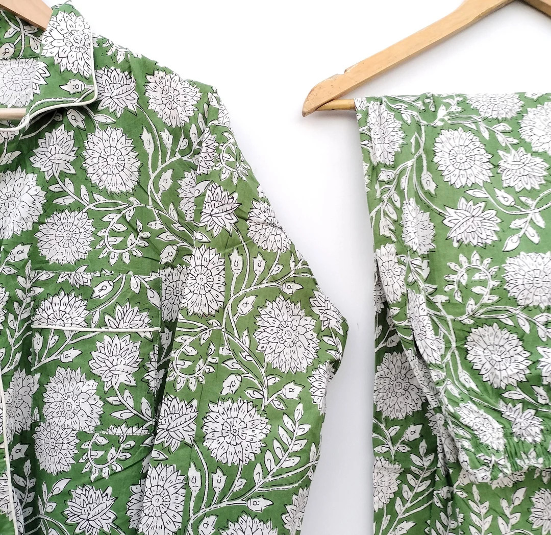 Indian PJ Set,100% Cotton Block Print Pajama Set, Night Wear, Bridesmaid Pajama Set, Womens Pajam... | Etsy (US)
