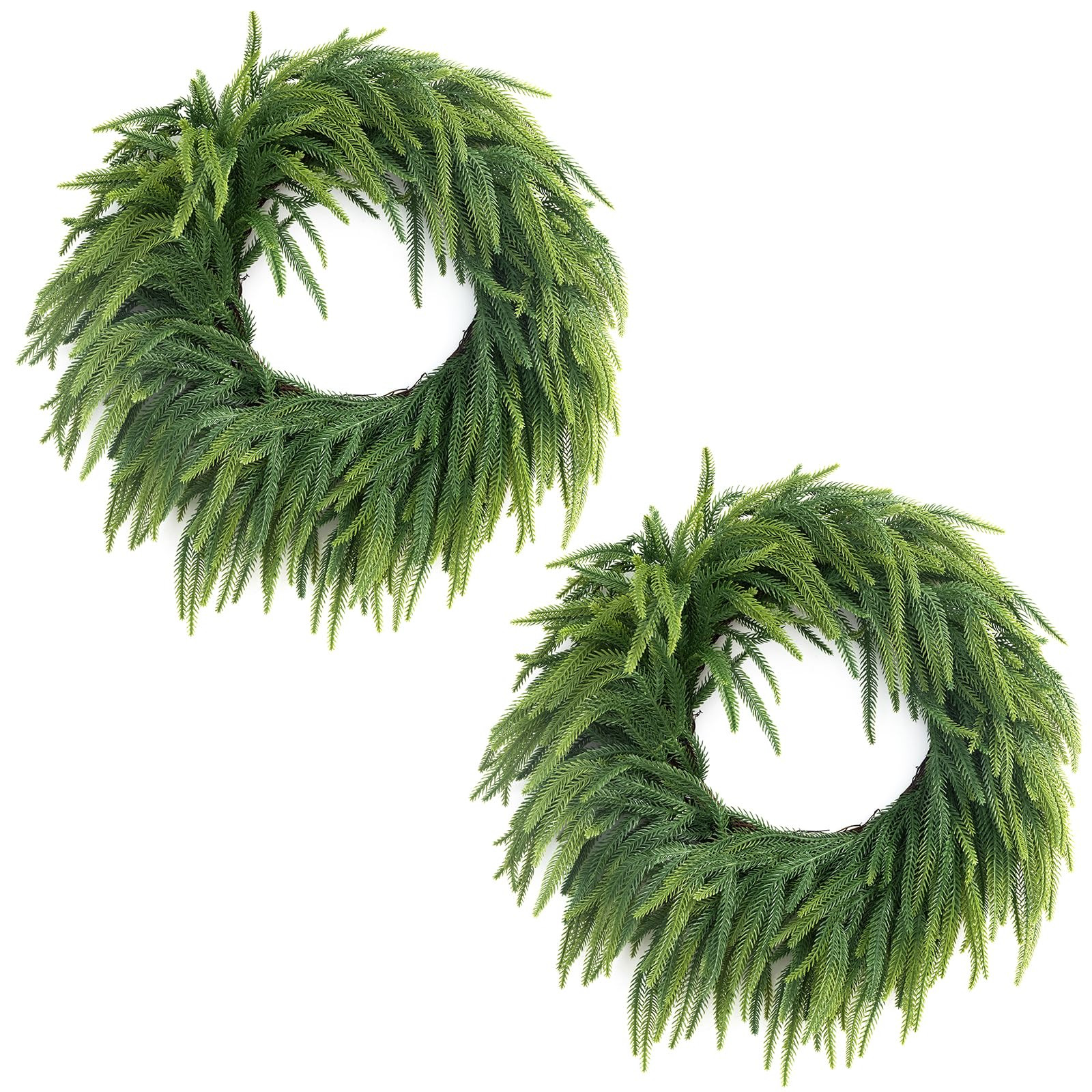 Afoxsos 24 Inch Artificial Norfolk Pine Wreath 2 Pack Realistic PE Greenery for Front Door Window Wall Mantel Outdoor Christmas Holiday Decor | Lowe's