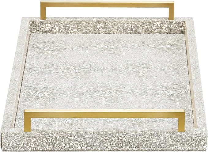 Ivory Shagreen Decorative Tray Large Rectangle Coffee Table Tray for Ottoman Faux Leather Serving... | Amazon (US)