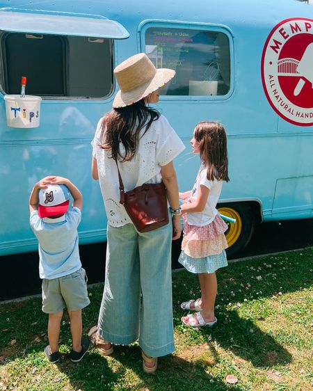 Spring Casual Outfit: straw bucket hat, wide leg jean + white lace shirt. 

Anthropologie top, joes jeans, sezane purse, sunshine tienda hat, girls tiered skirt, bisby kids, play clothes, spring outfit 

#LTKfamily #LTKkids #LTKSeasonal