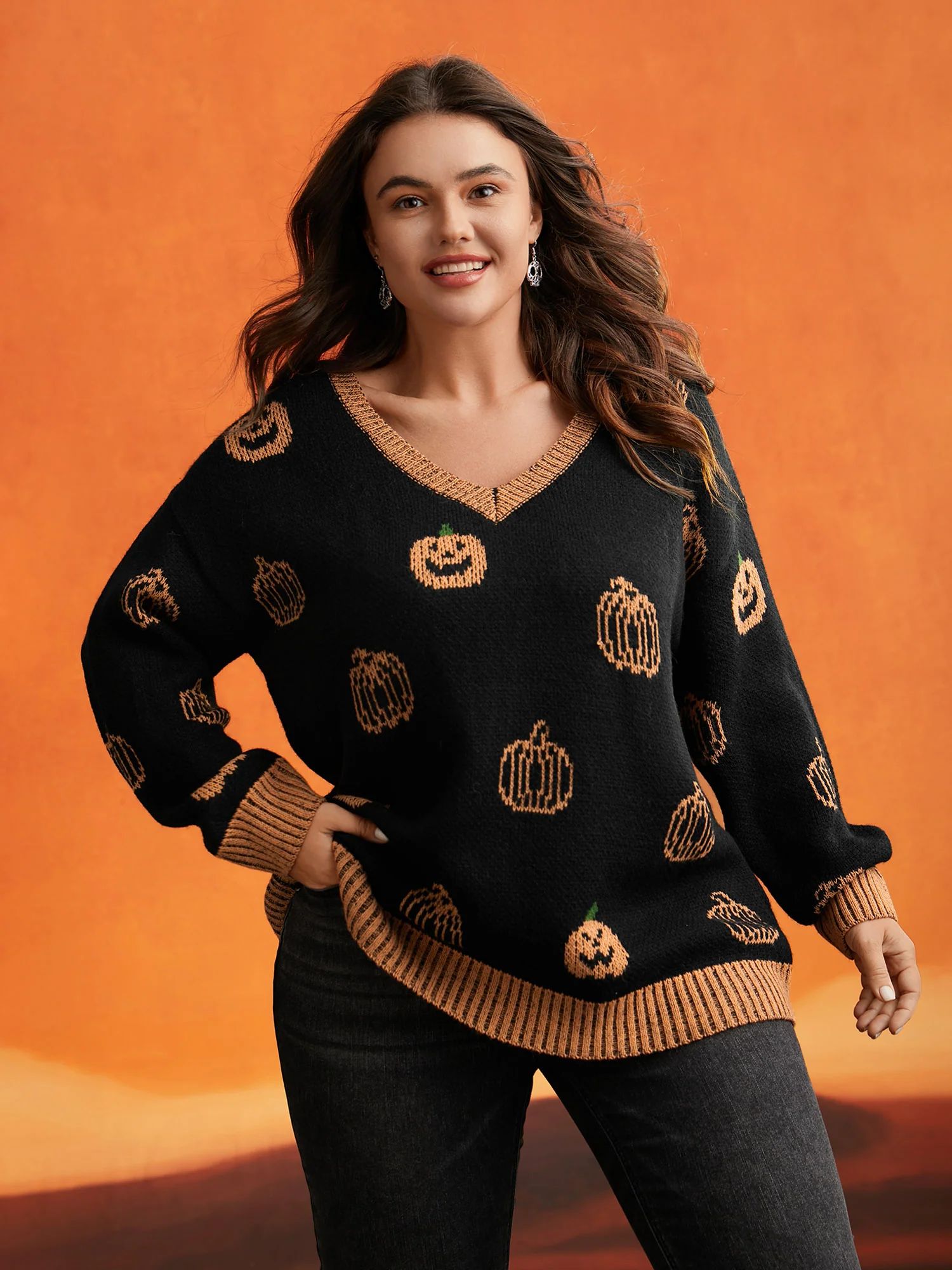 Pumpkin Patch Contrasting Color Hemline Pullover | Bloomchic