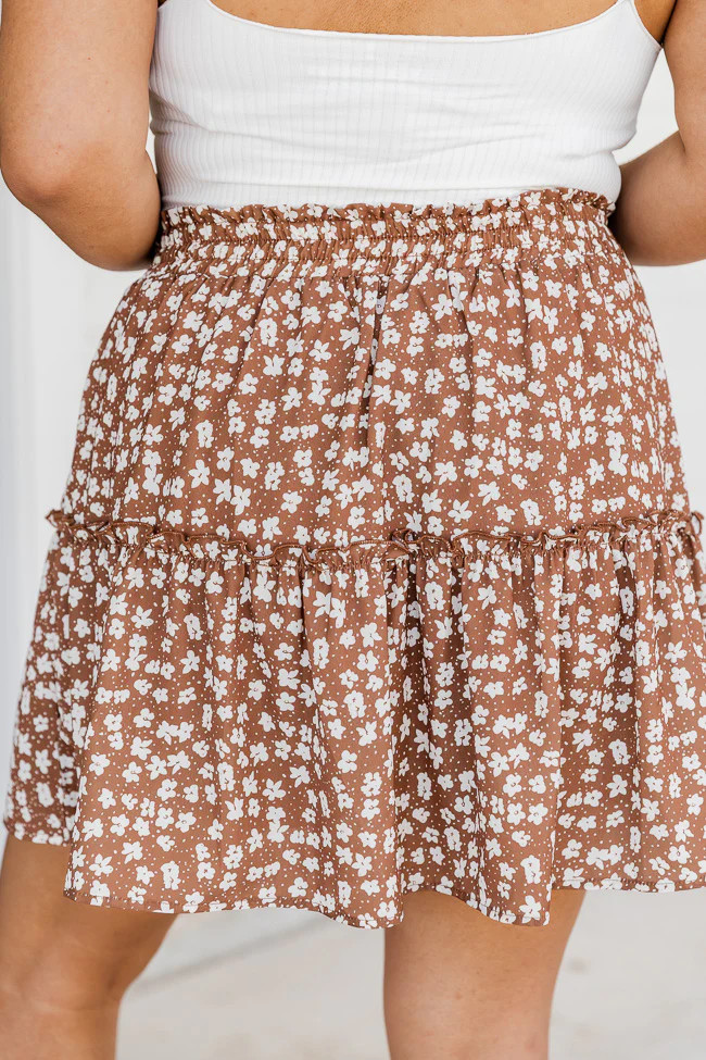 For What It's Worth Brown Smocked Waist Floral Skort | Pink Lily