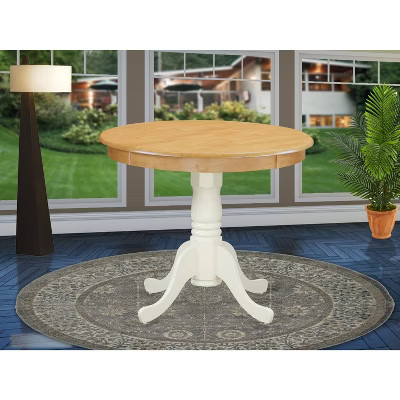 HomeStock Round Dining Table Linen White Oak Finish Pedestal Base | Target