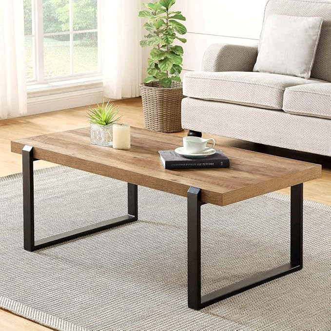 FOLUBAN Rustic Coffee Table,Wood and Metal Industrial Cocktail Table for Living Room, 47 Inch Oak | Amazon (US)