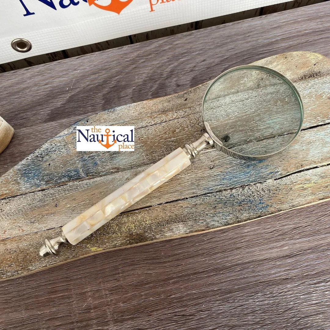 9" Brass Magnifying Glass w/ Mother of Pearl Handle - Hand Held Magnifier - Vintage Style Page Re... | Etsy (US)