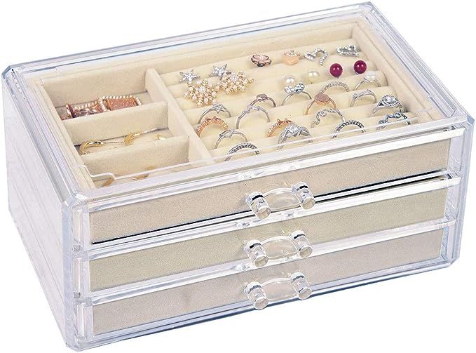V-HANVER Jewelry Boxes for Women with 3 Drawers, Velvet Jewelry Organizer for Earring Bangle Brac... | Amazon (US)