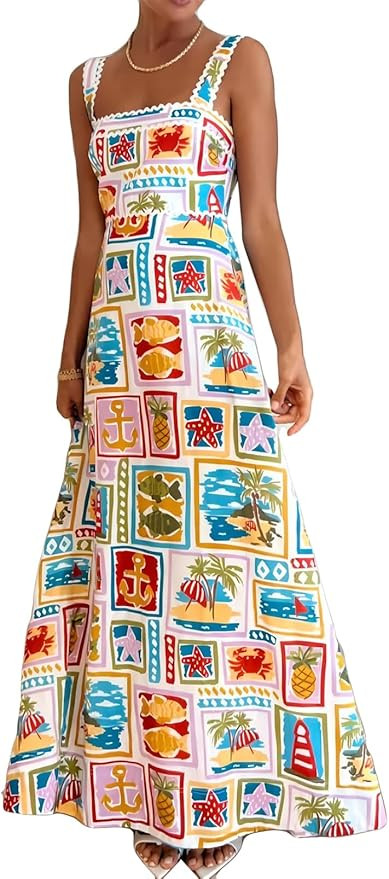 Women's Sleeveless Square Neck Printed Bodycon Sexy Nightclub Party Holiday Dress | Amazon (US)