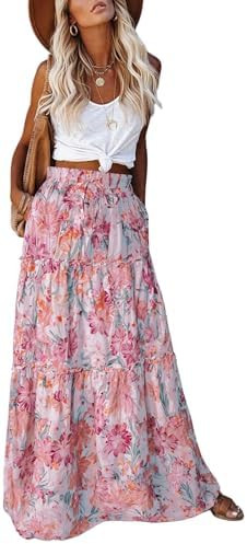 EARKOHA Womens Boho Maxi Skirt 2026 Summer Cruise Casual High Waist Tie Flowy Long Skirt with Poc... | Amazon (US)
