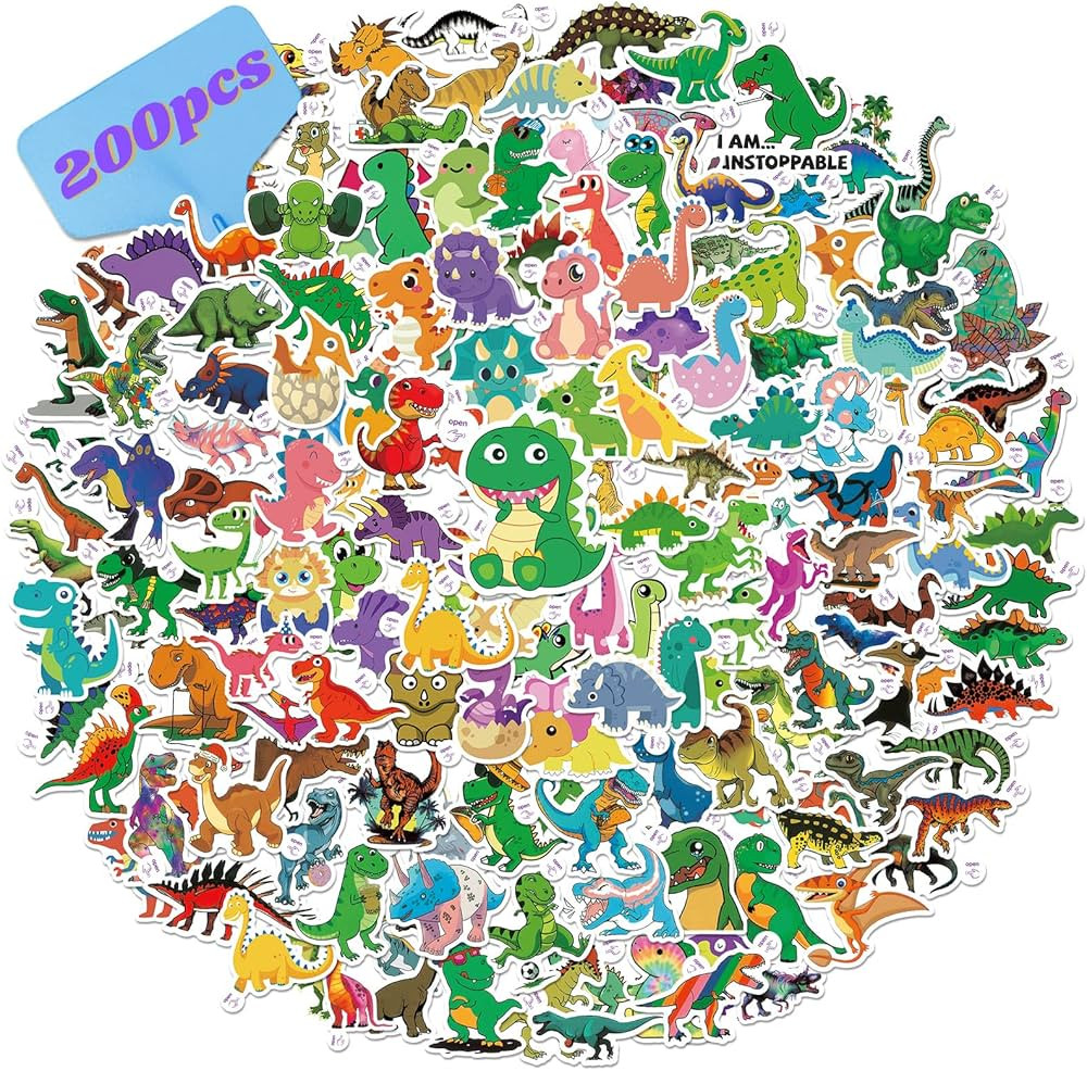 200PCS Vinyl Dinosaur Stickers for Kids，Easy-to-Peel Dino Waterproof Water Bottle Stickers, Din... | Amazon (US)