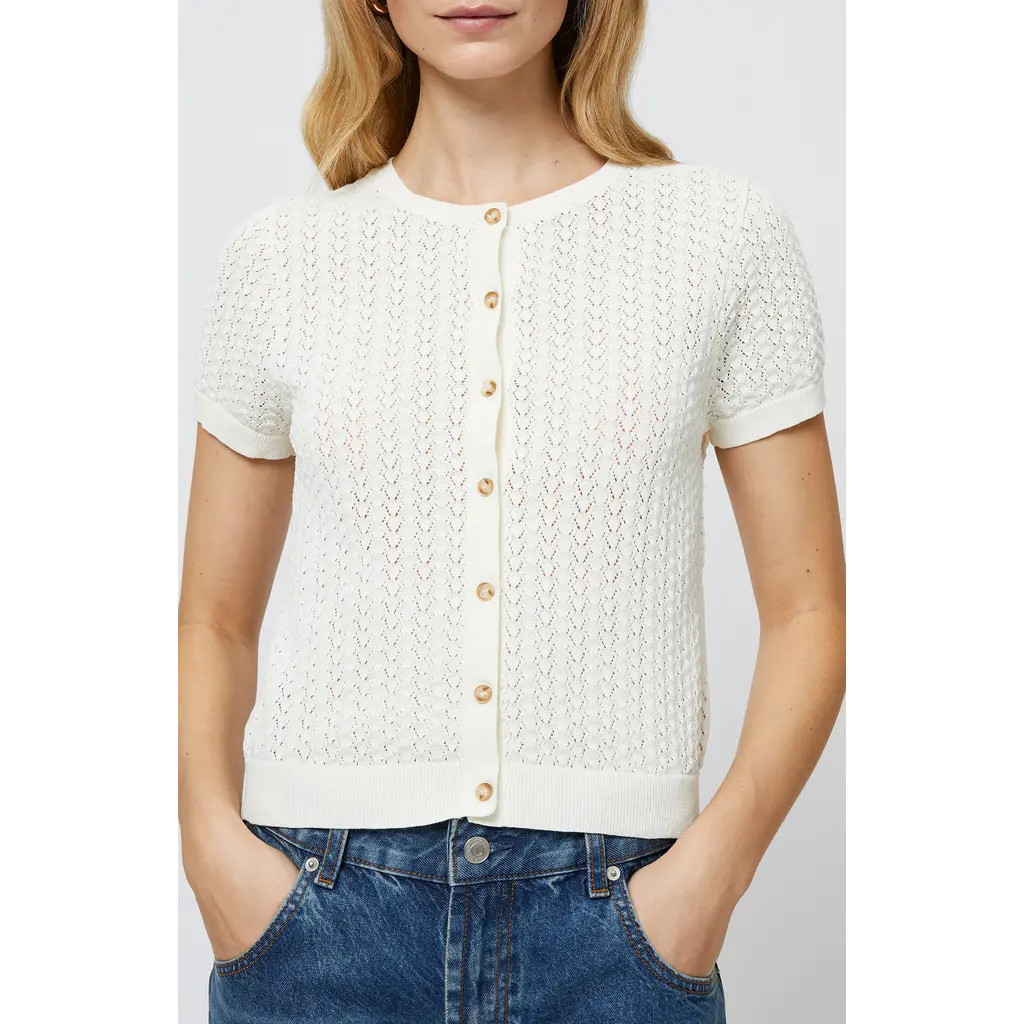 French Connection Pointelle Cotton Blend Cardigan in Cream at Nordstrom, Size Small | Nordstrom