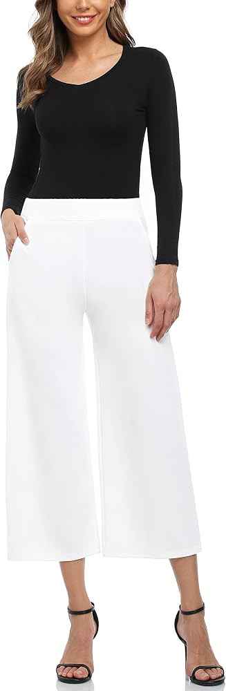 MISS MOLY Wide Leg Pants for Women Business Casual Crop Palazo Dress Pants Capris | Amazon (US)