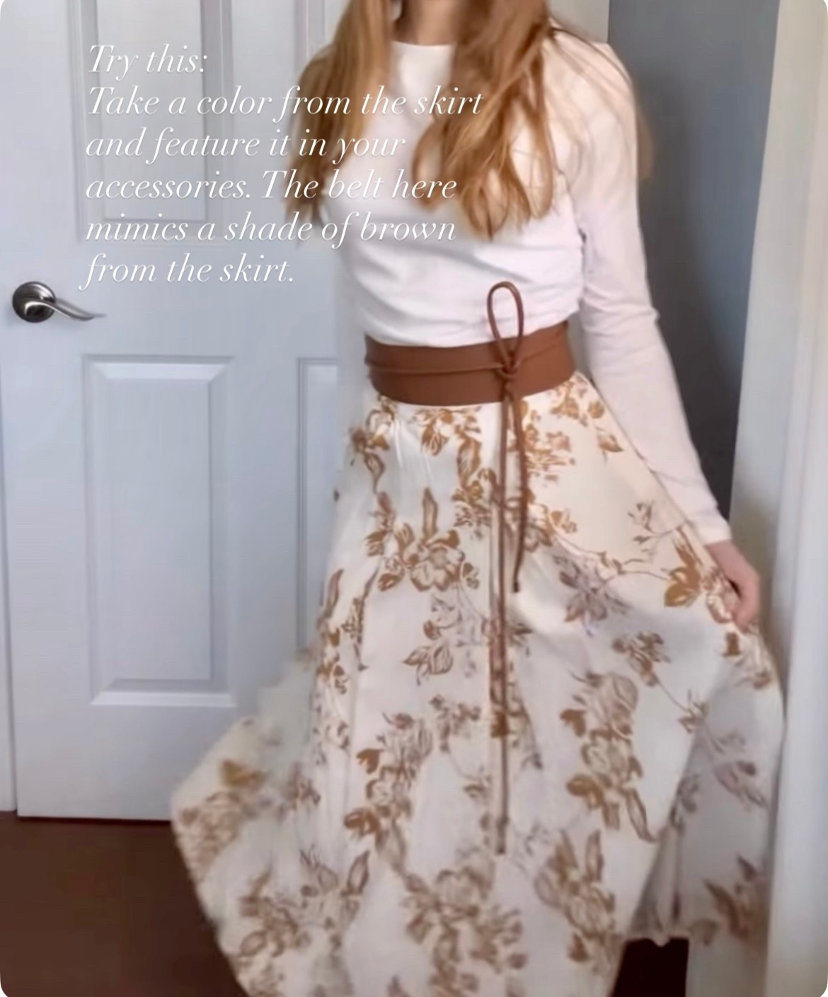 Don’t just wear your skirt, STYLE it.  The skirt and top are cute, but it becomes a complete outfit with the addition of the wrap belt. It plays on the colors in the skirt, and draws the eye to the waist line. Finish off with brown raffia flats or slides and a raffia purse.

Top - Old Navy
Skirt - @Target 
Belt- White House Black Market (from several seasons ago. Similar items linked)

Spring outfits 2026
Spring skirts

#LTKOver40