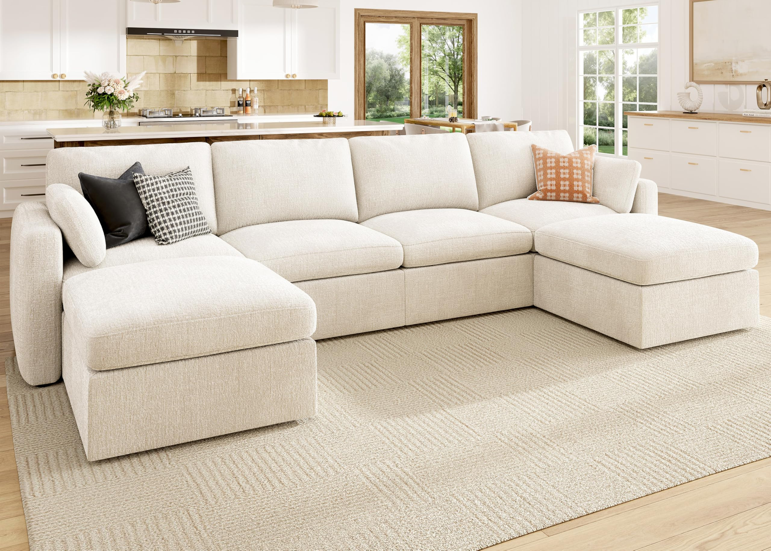 HONBAY Sectional Couch with Storage Seats, Modular Sectional Sofa with Storage Ottoman, U Shaped Sectional Couches for Living Room,Beige | Amazon (US)