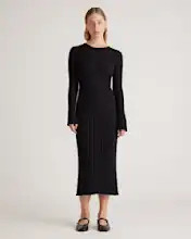 Cotton Cashmere Ribbed Long Sleeve Crew Midi Dress | Quince