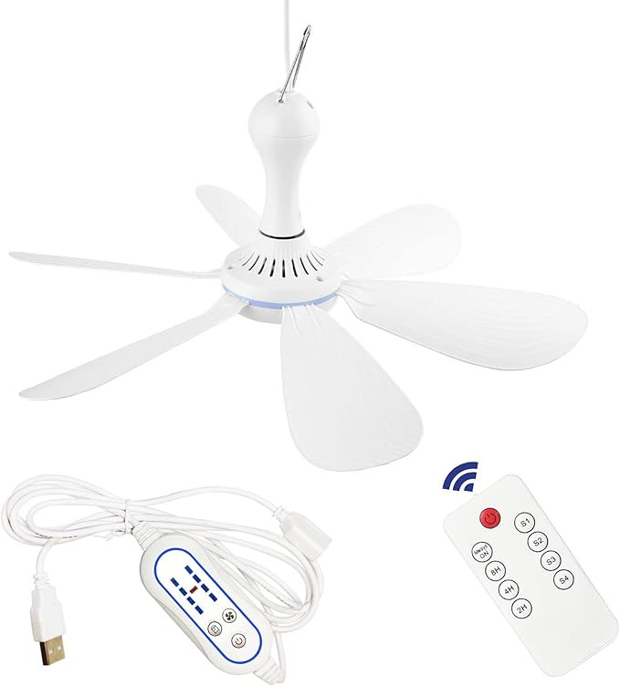 Silent USB Powered Ceiling Fan with Remote Control Timing 4 Speed, Quiet Small DC Plug in Ceiling... | Amazon (US)