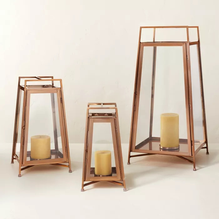 Raised Metal & Glass Pillar Candle Lantern Copper - Hearth & Hand™ with Magnolia | Target